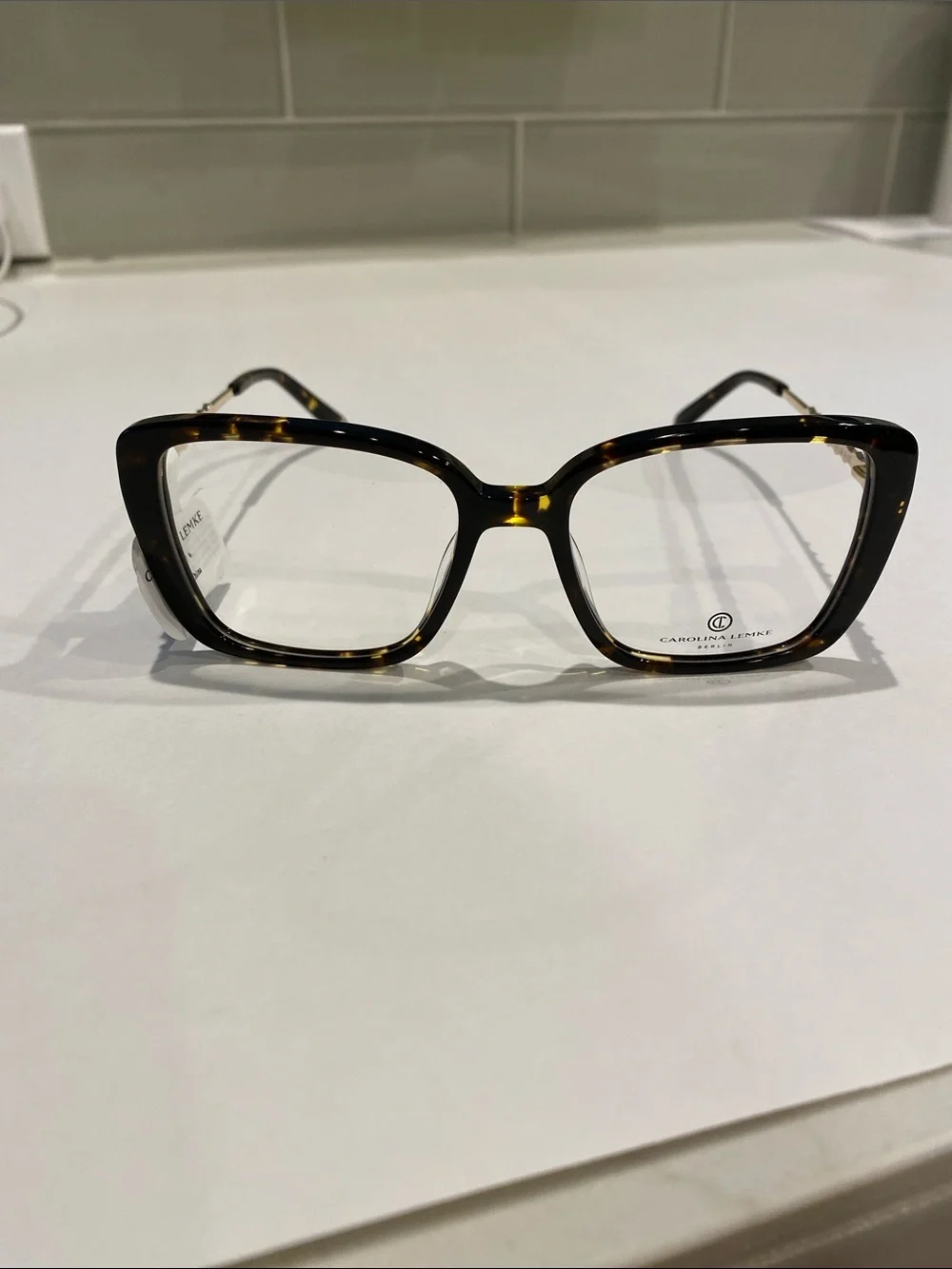 NEW Carolina Lemke Opticals Tortishell Crystal Embellished Glasses Academia CEO
